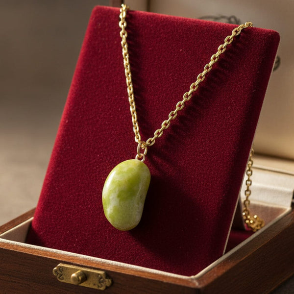 Vintage 9K Gold Iona Marble Lucky Bean Necklace