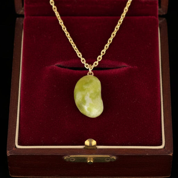 Vintage 9K Gold Iona Marble Lucky Bean Necklace