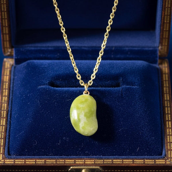 Vintage 9K Gold Iona Marble Lucky Bean Necklace