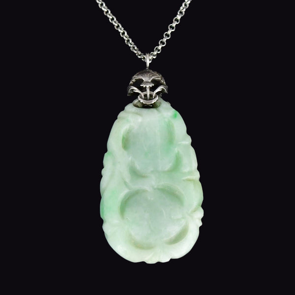 Large Silver Scottish Thistle Carved Jade Pendant - Boylerpf