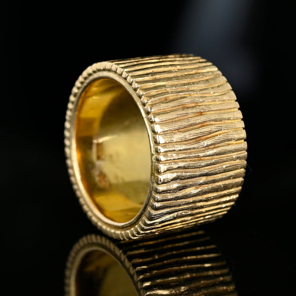 Vintage 14K Gold Bark Texture Wide Eternity Band Ring, 22.5 gms - Boylerpf