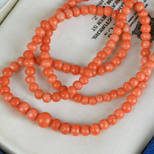 Antique Victorian Mediterranean Salmon Coral Necklace - Boylerpf