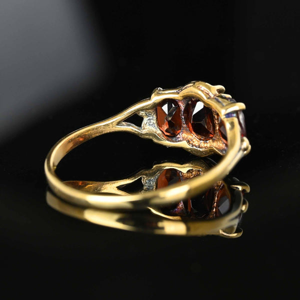 Vintage Three Stone Garnet Ring in 10K Gold - Boylerpf