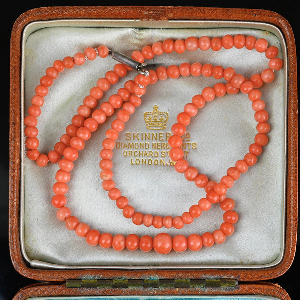 Antique Victorian Mediterranean Salmon Coral Necklace - Boylerpf