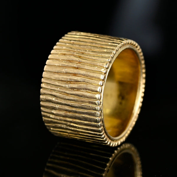 Vintage 14K Gold Bark Texture Wide Eternity Band Ring, 22.5 gms - Boylerpf