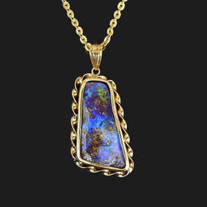 18K Gold Free Form Australian Boulder Opal Pendant - Boylerpf