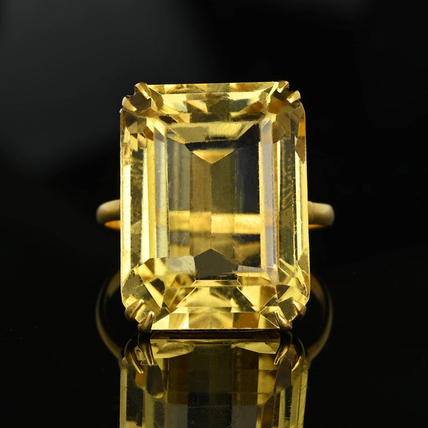 18K Gold Step Cut Rectangular 16 CTW Natural Citrine Ring