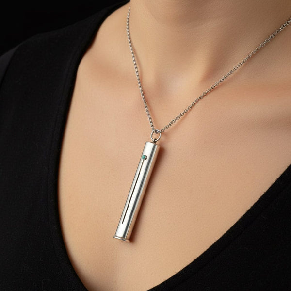 Antique Silver Propelling Pencil Holder Pendant, Turquoise Slider