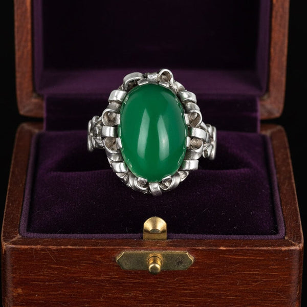 Antique Chrysoprase Ring Arts & Crafts Sterling Silver