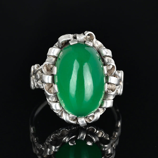 Antique Chrysoprase Ring Arts & Crafts Sterling Silver
