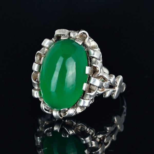Antique Chrysoprase Ring Arts & Crafts Sterling Silver