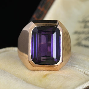 Retro 10K Gold Color Change Sapphire Signet Ring - Boylerpf