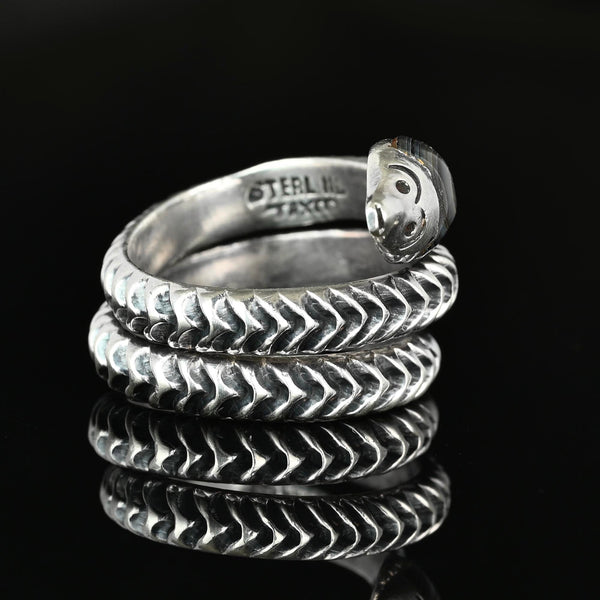 Vintage Taxco Sterling Silver Serpent Ring with Abalone