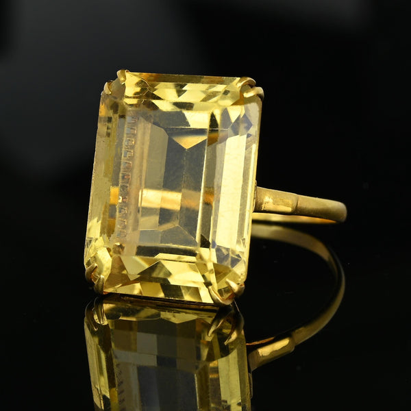 18K Gold Step Cut Rectangular 16 CTW Natural Citrine Ring