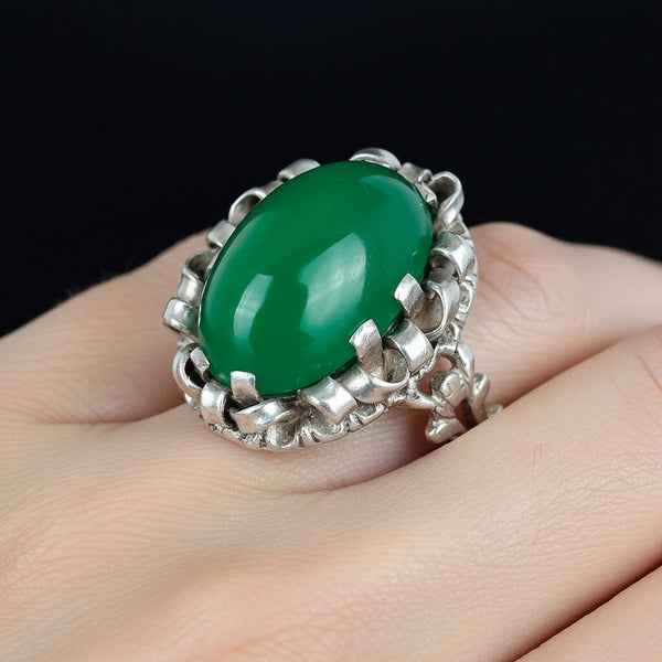Antique Chrysoprase Ring Arts & Crafts Sterling Silver