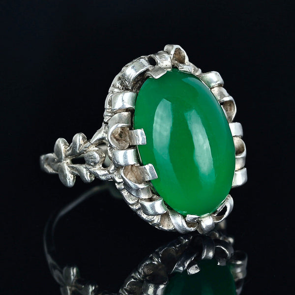 Antique Chrysoprase Ring Arts & Crafts Sterling Silver