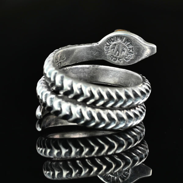 Vintage Taxco Sterling Silver Serpent Ring with Abalone