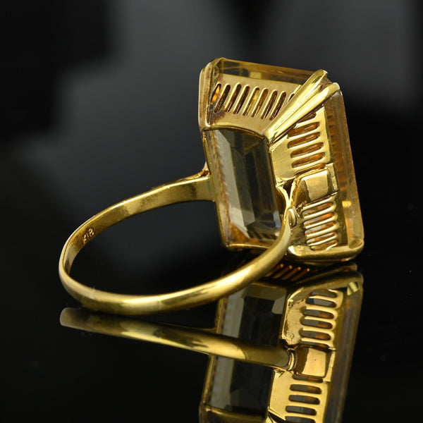 18K Gold Step Cut Rectangular 16 CTW Natural Citrine Ring