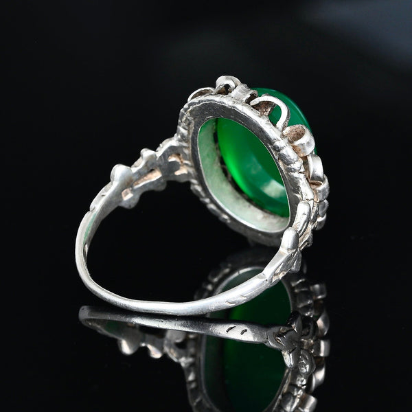 Antique Chrysoprase Ring Arts & Crafts Sterling Silver
