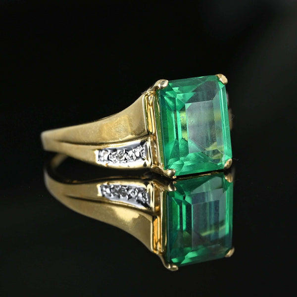 Vintage 3.25 Carat Step Cut Emerald Diamond Accent Ring in Gold - Boylerpf