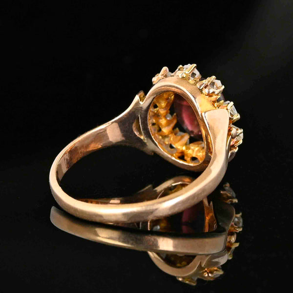 Antique Rose Cut Diamond Halo Garnet Cabochon Ring - Boylerpf