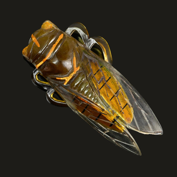 Antique French Art Deco Enamel Cicada Brooch