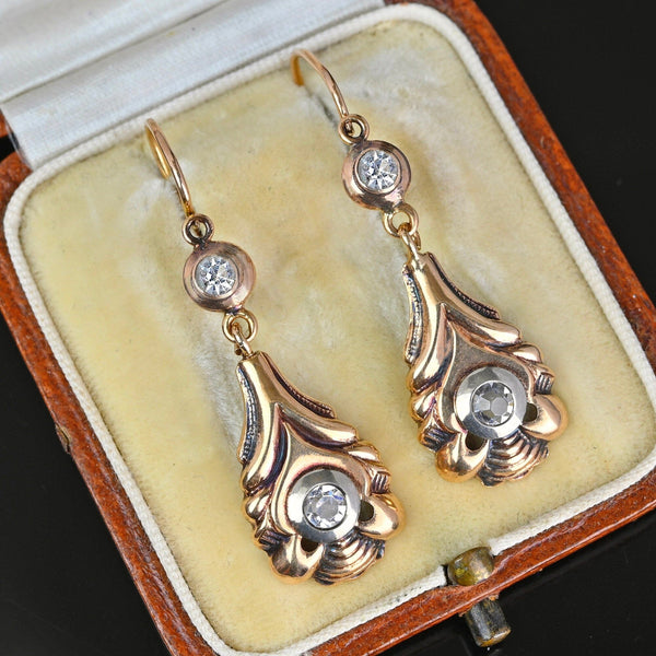 Antique 14K Gold Diamond Paste Dangle Earrings - Boylerpf