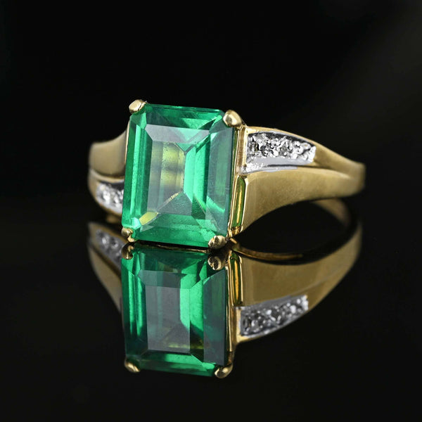 Vintage 3.25 Carat Step Cut Emerald Diamond Accent Ring in Gold - Boylerpf
