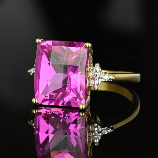 Diamond Fancy Cut Checkerboard Pink Sapphire Ring in Gold - Boylerpf