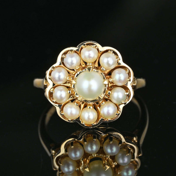 Vintage Gold Scallop Edge Pearl Cluster Ring - Boylerpf