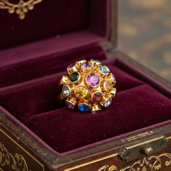 Vintage 18K Sputnik Ring Multi Gemstone Dome Statement - Boylerpf