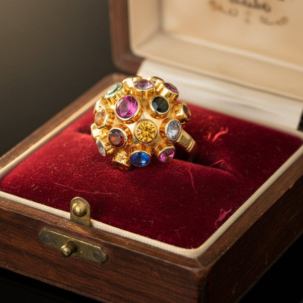 Vintage 18K Sputnik Ring Multi Gemstone Dome Statement - Boylerpf
