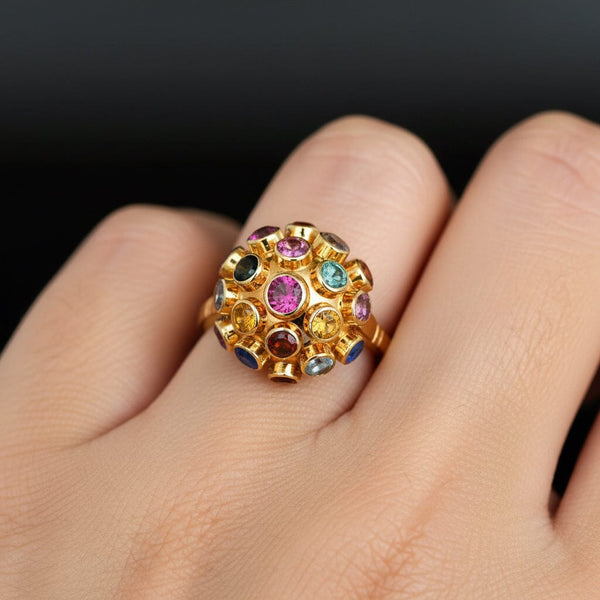 Vintage 18K Sputnik Ring Multi Gemstone Dome Statement - Boylerpf