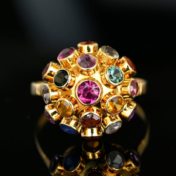Vintage 18K Sputnik Ring Multi Gemstone Dome Statement - Boylerpf