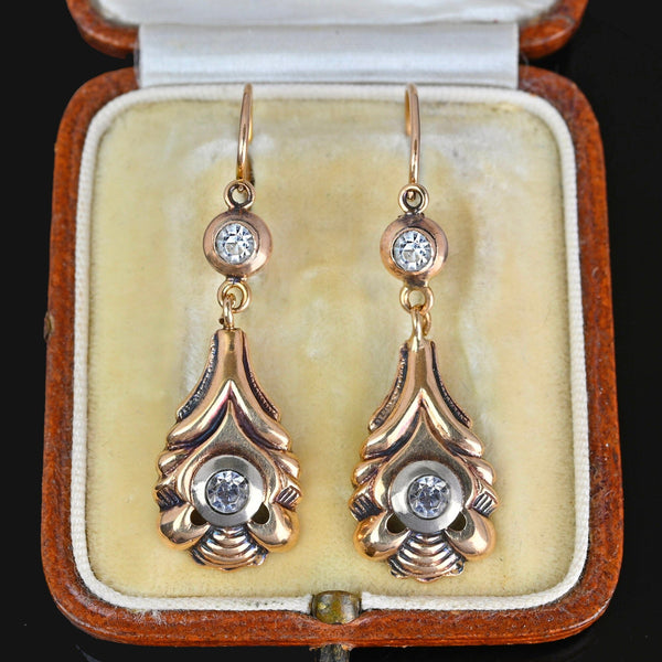 Antique 14K Gold Diamond Paste Dangle Earrings - Boylerpf