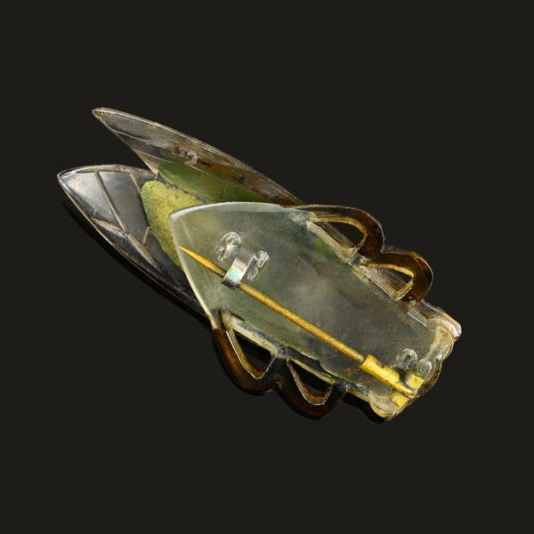 Antique French Art Deco Enamel Cicada Brooch