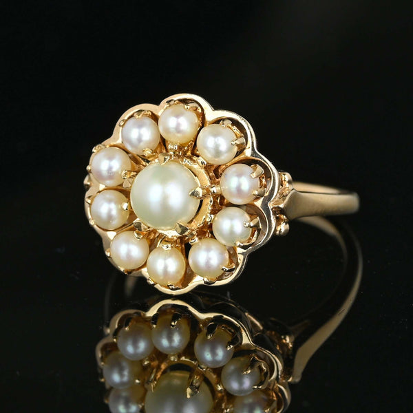 Vintage Gold Scallop Edge Pearl Cluster Ring - Boylerpf