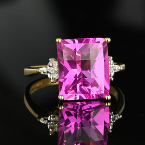 Diamond Fancy Cut Checkerboard Pink Sapphire Ring in Gold - Boylerpf