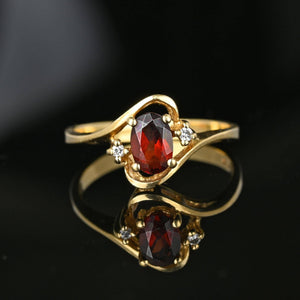 Vintage 10K Gold Bypass Diamond Garnet Ring - Boylerpf