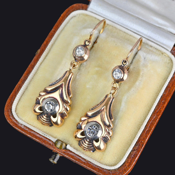 Antique 14K Gold Diamond Paste Dangle Earrings - Boylerpf