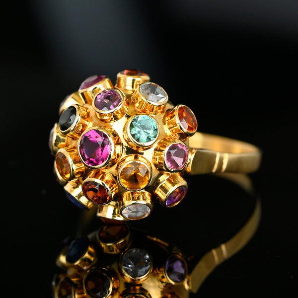 Vintage 18K Sputnik Ring Multi Gemstone Dome Statement - Boylerpf