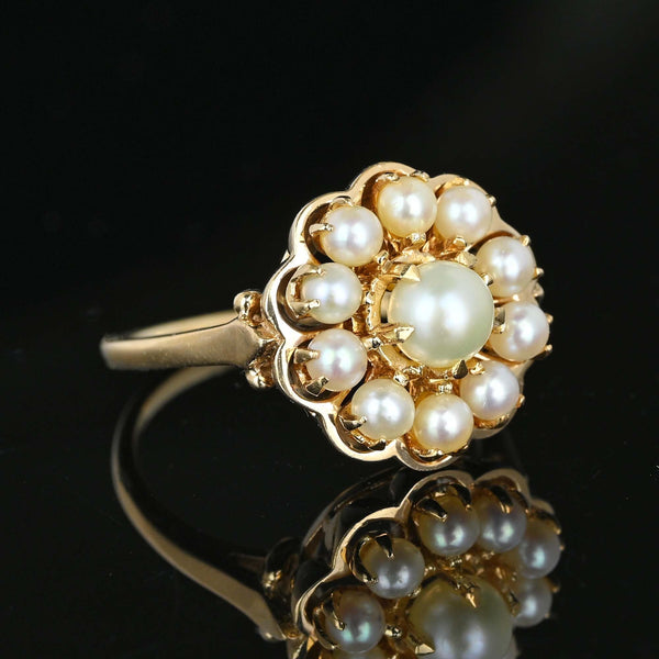 Vintage Gold Scallop Edge Pearl Cluster Ring - Boylerpf