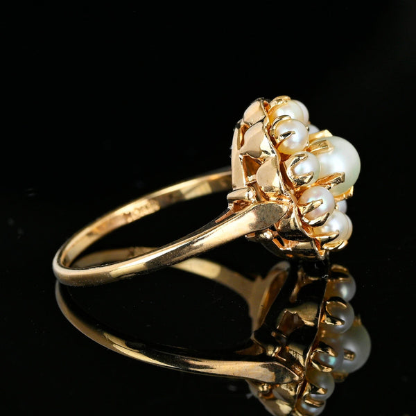 Vintage Gold Scallop Edge Pearl Cluster Ring - Boylerpf