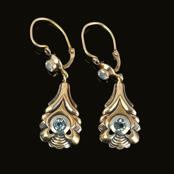 Antique 14K Gold Diamond Paste Dangle Earrings - Boylerpf