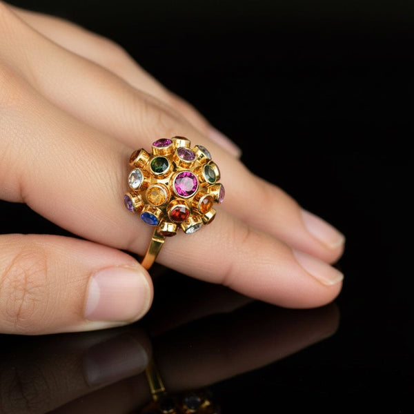 Vintage 18K Sputnik Ring Multi Gemstone Dome Statement - Boylerpf