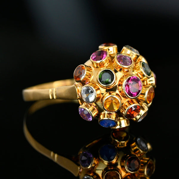 Vintage 18K Sputnik Ring Multi Gemstone Dome Statement - Boylerpf