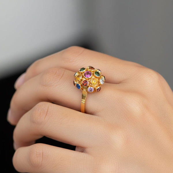 Vintage 18K Sputnik Ring Multi Gemstone Dome Statement - Boylerpf