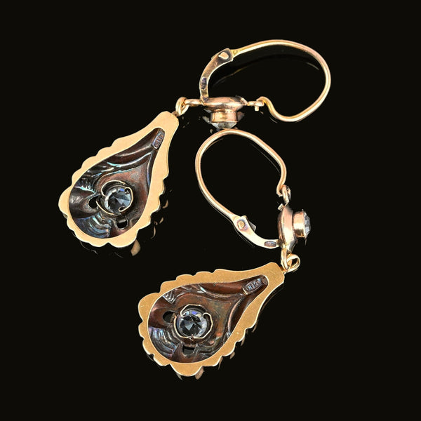 Antique 14K Gold Diamond Paste Dangle Earrings - Boylerpf
