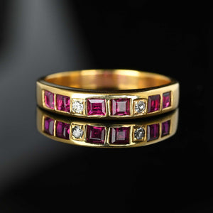 Fine 14K Gold Carré Cut Ruby Diamond Ring Band - Boylerpf