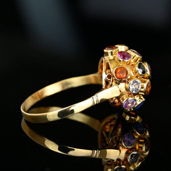 Vintage 18K Sputnik Ring Multi Gemstone Dome Statement - Boylerpf